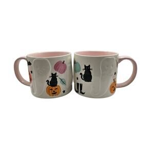 Bluebird & Willow Stoneware Halloween Ghost Cat Pumpkin Set Of 2 Coffee Tea Mugs